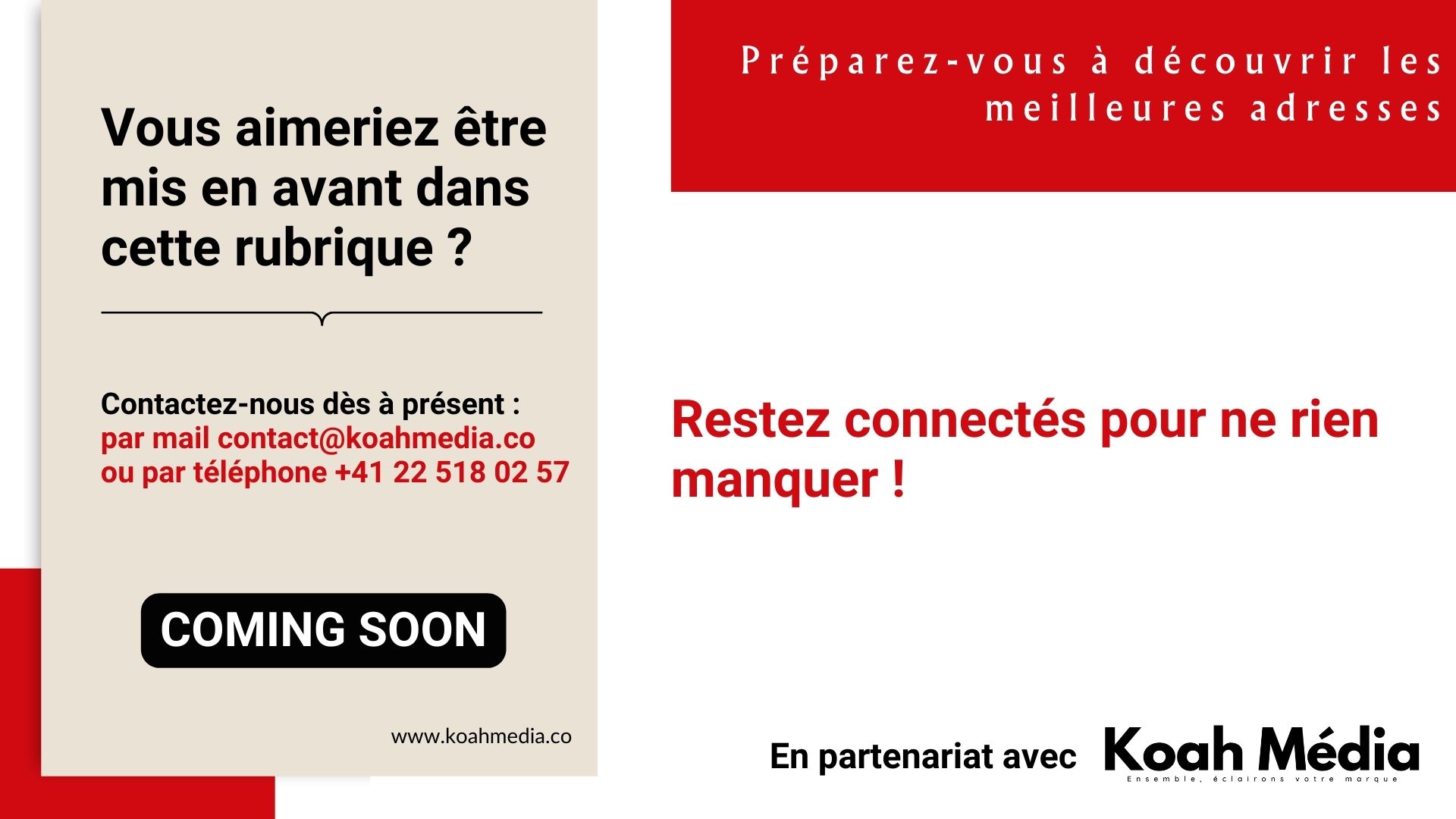 Marie Claire Suisse Les bonnes adresses en partenariat avec Koah Média 